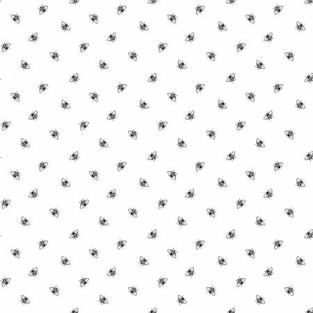 Perennial (Black ) Bees A(on) White # C15427R-WHITE by Jill FInley for Riley Blake Fabrics Sold by the Half Yard