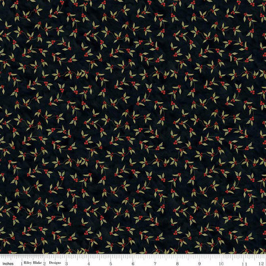 Naughty or Nice Holly Berries Black SKU: C16263-BLACK from Riley Blake Designs Sold by the Half Yard