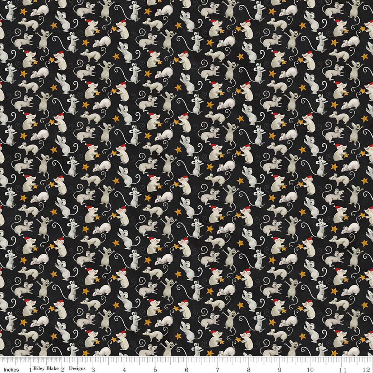 Northern Christmas by Teresa Kogut Mice Black C17833-BLACK quilting cotton fabric