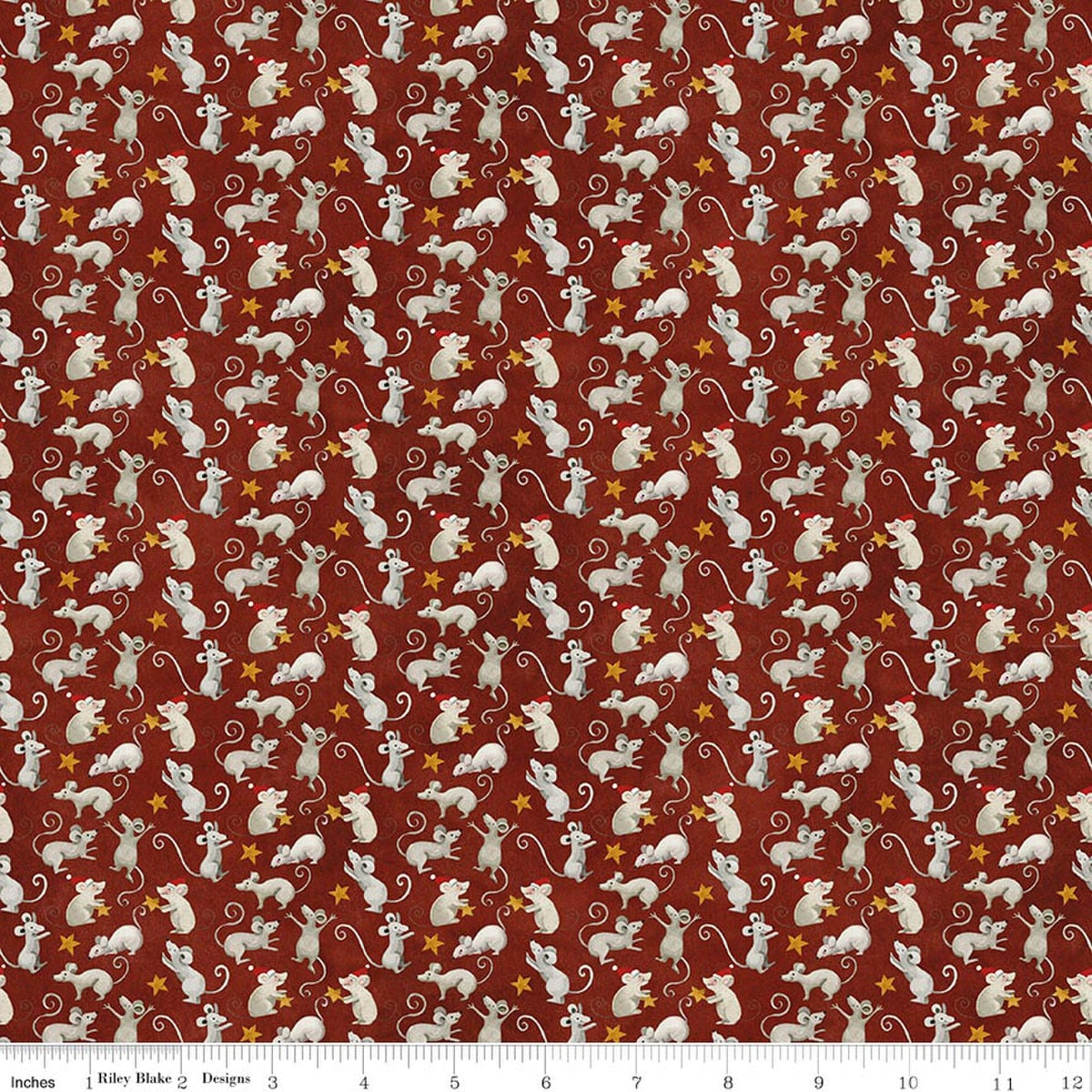 Northern Christmas by Teresa Kogut Mice Red C17833-RED quilting cotton fabric