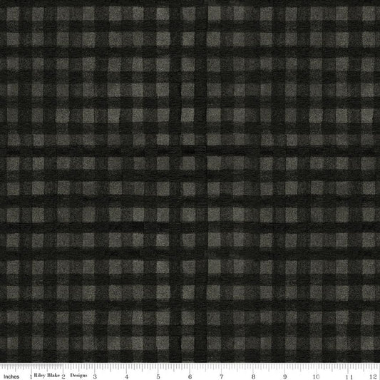 Black and light gray buffalo check plaid fabric swatch