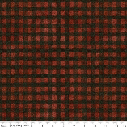 Red and dark green buffalo check plaid cotton fabric
