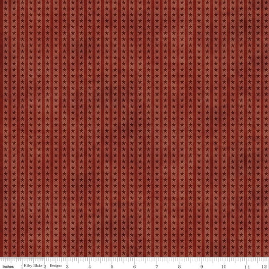 Red Christmas cotton fabric with star and stripe pattern