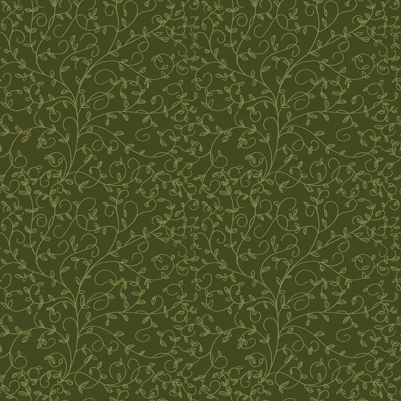 Hunter green fabric with interlaced vine and leaf pattern