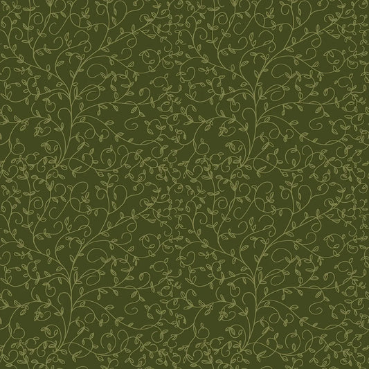 Hunter green fabric with interlaced vine and leaf pattern