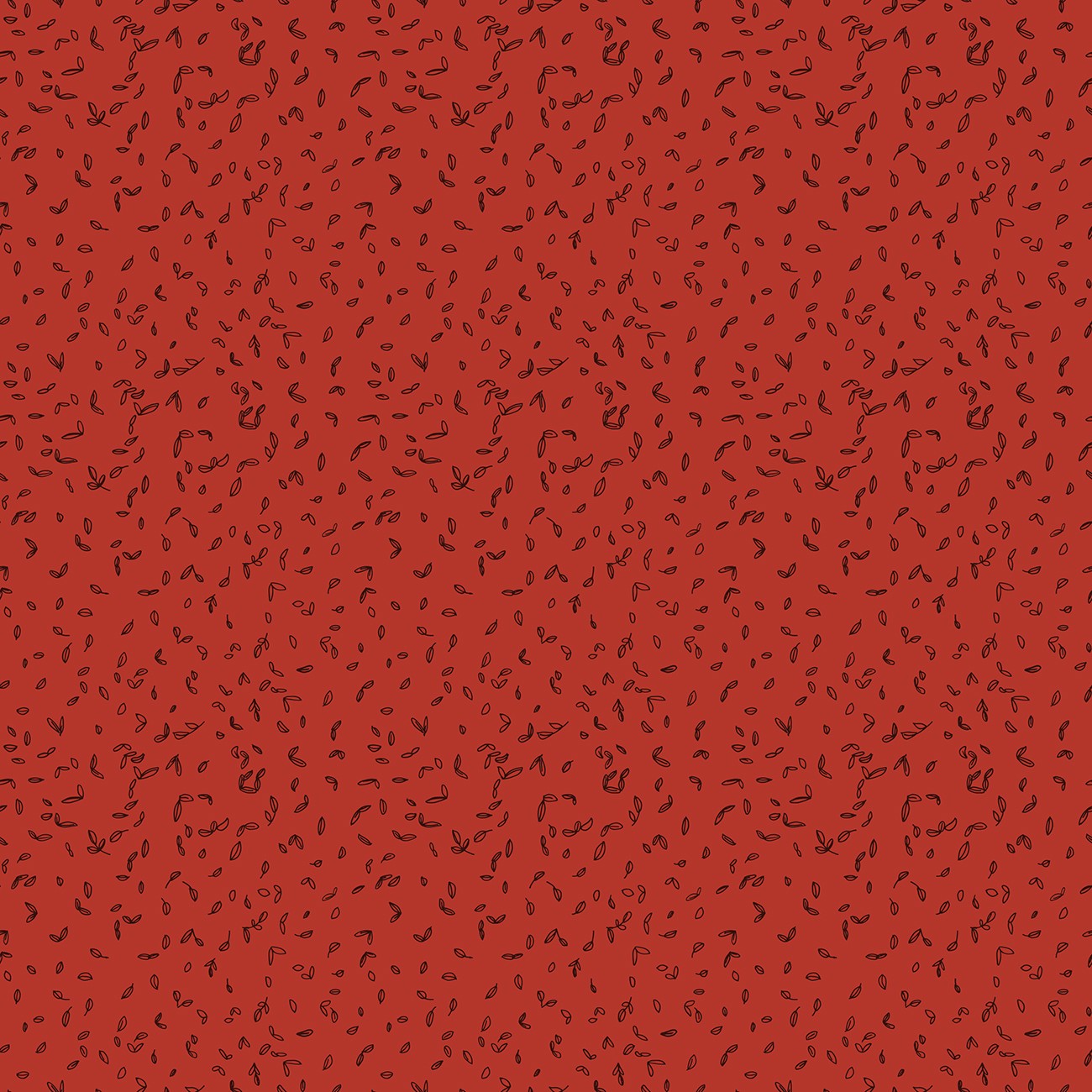 Red quilting fabric with scattered tangled leaf and vine print