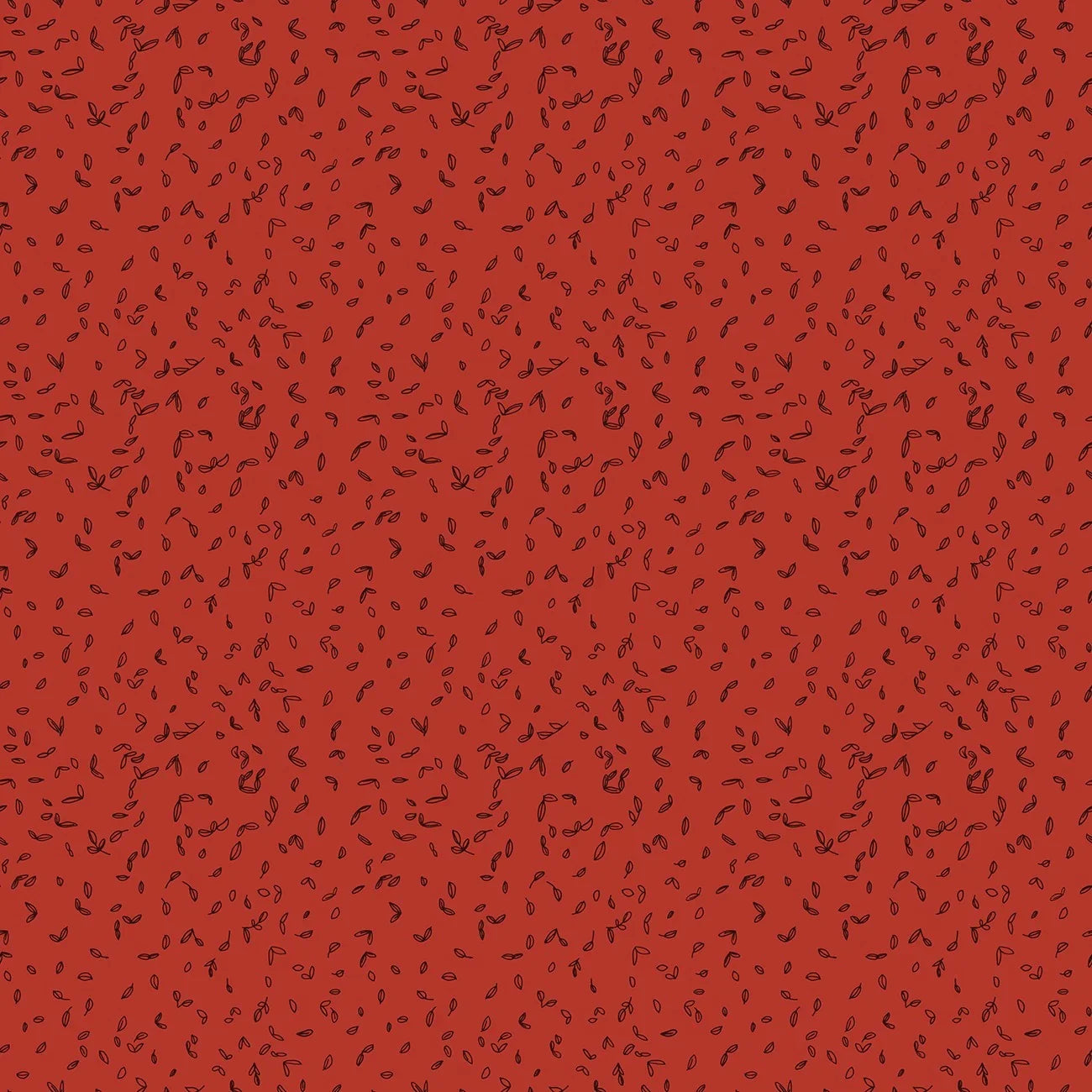 Red quilting fabric with scattered tangled leaf and vine print