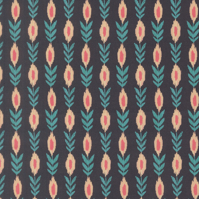 Midnight cotton fabric with repeating vine and leaf motif