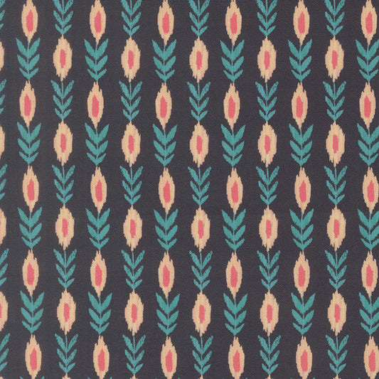 Midnight cotton fabric with repeating vine and leaf motif