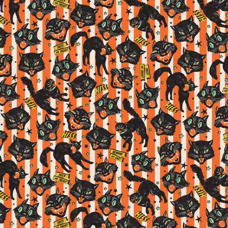 Orange Trick Or Treat Cats # CD4159-ORANGE from Timeless Treasures