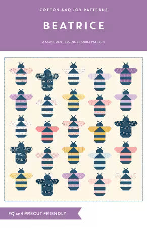 Bee quilt pattern cover with rows of colorful striped and floral bees