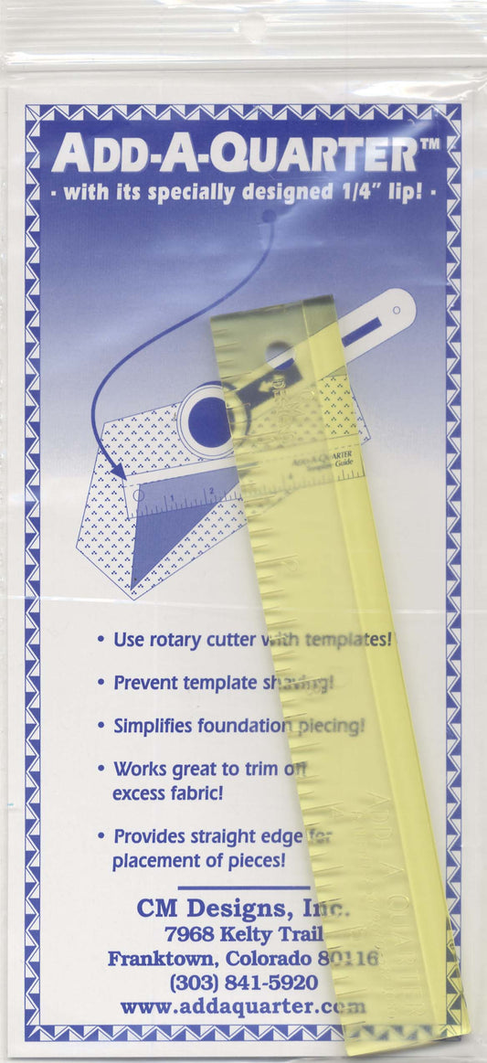Add-A-Quarter quilting ruler, 1/4 in markings, from CM Designs, in retail package