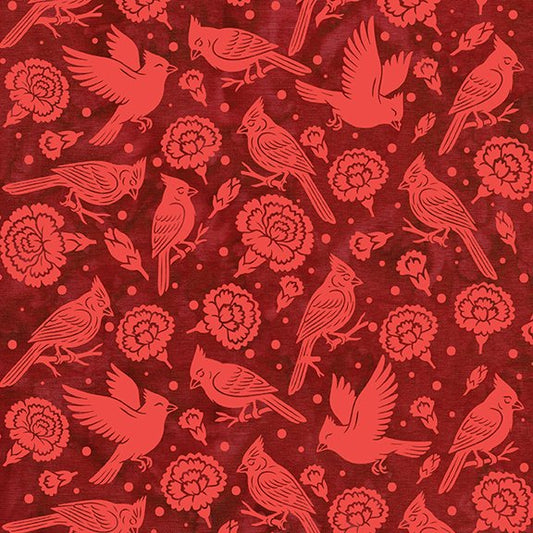 PRESALE ONLY - 2026 All Ohio Shop Hop Fabric - Cardinals & Carnations Red Cherry SH205-360 from Island Batik 2026AOSH