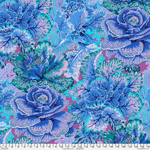 Curly Kale Blue PWPJ120 Blue by Philip Jacobs for the Kaffe Fassett Collective from Free Spirit Fabrics Sold by the Half Yard