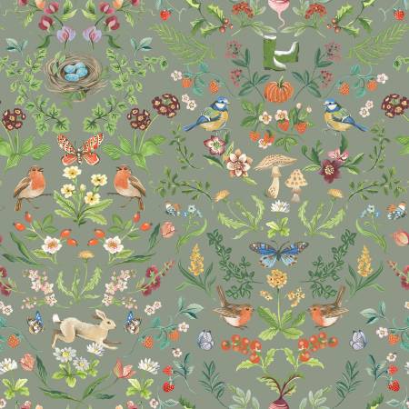 Robin Dark Sage Robin's Nest 53839-3 by Clare Therese Gray for Windham Fabrics Sold by the Half Yard