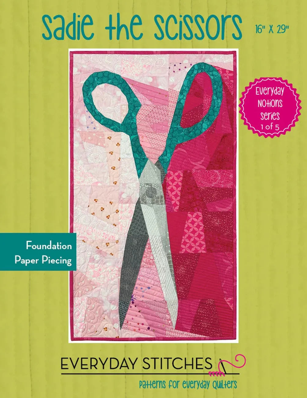 Sadie the Scissors quilt foundation paper piecing pattern with scissors design, 16"x29"
