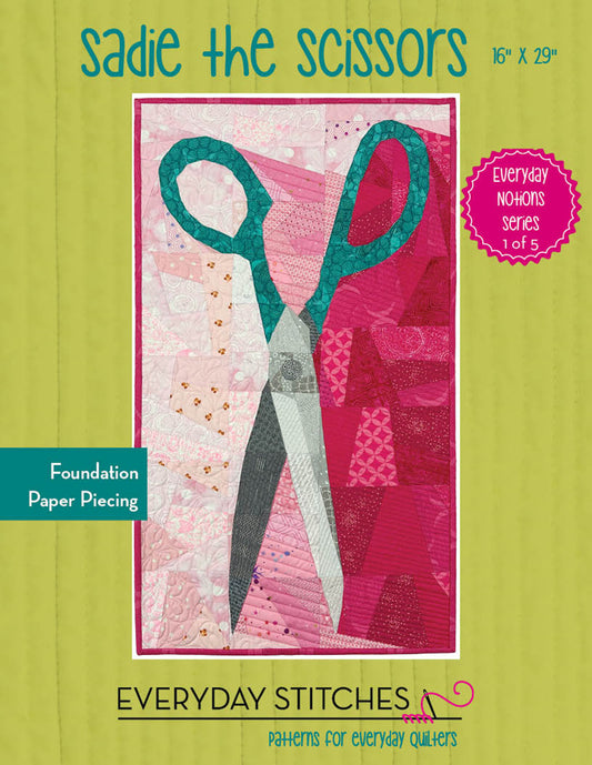 Sadie the Scissors quilt foundation paper piecing pattern with scissors design, 16"x29"