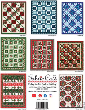 Quilt pattern book back cover with multiple small quilt layout thumbnails and barcode