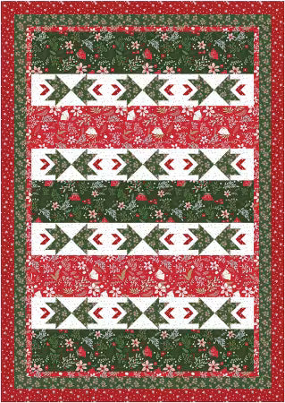 Quilt design panel with red and green blocks and white chevron strip sections