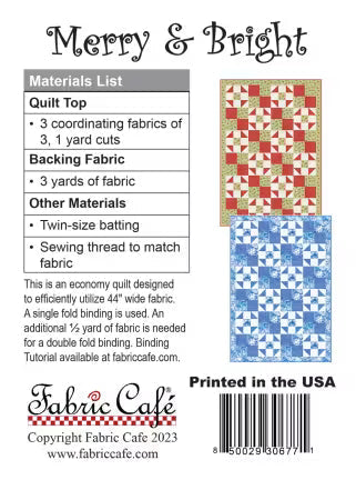 Merry & Bright 3-Yard Quilt Pattern, fabric requirements and sample, FC092323-01 from Fabric Cafe