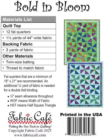 Bold in Bloom 3-Yard Quilt Pattern, fabric requirements and sample, FC092520-01 from Fabric Cafe