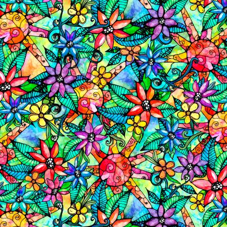 Flower To The Sun Stained Glass Sun Shines # FTSU05563-MU from P&B Textiles Sold by the Half Yard