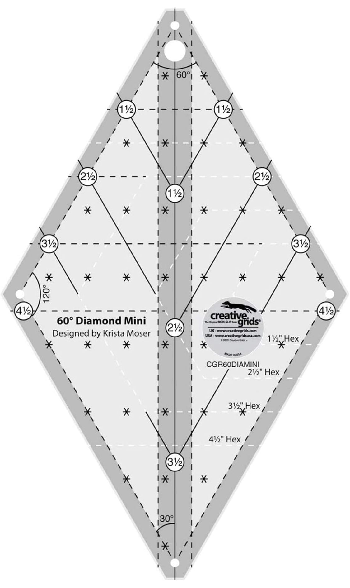 Creative Grids 60 Degree Mini Diamond Ruler - CGR60DIAMINI