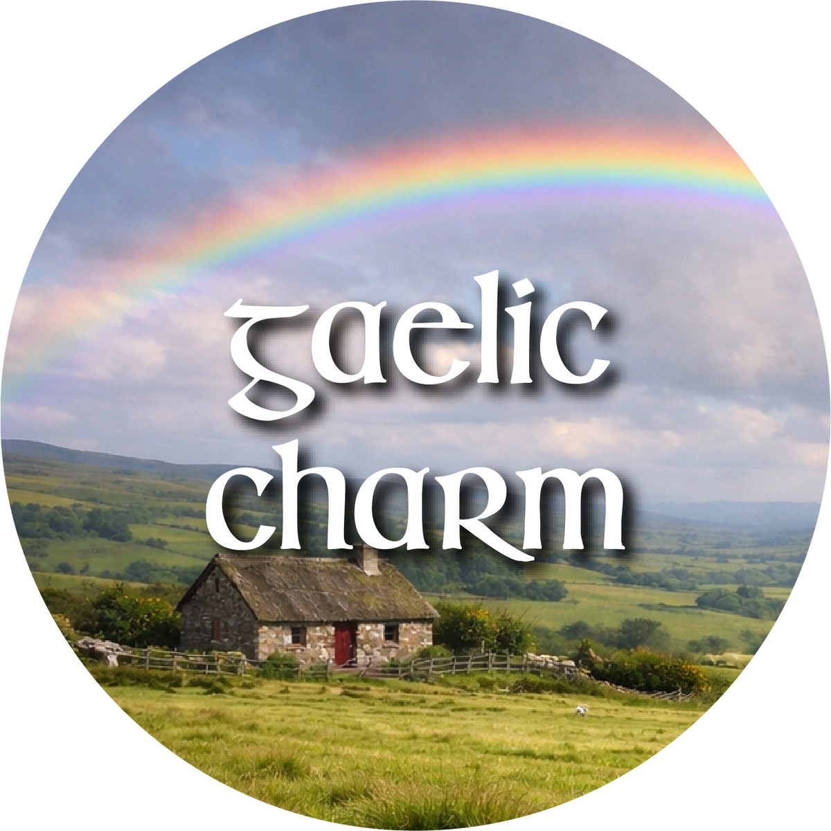 Gift certificate with round landscape design and Gaelic charm text