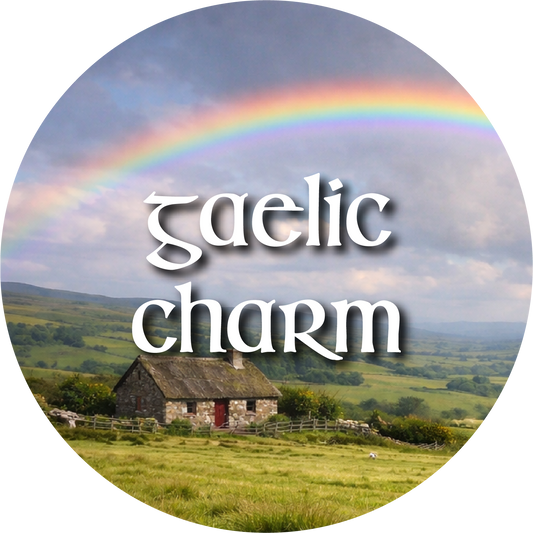 Gift certificate with round landscape design and Gaelic charm text