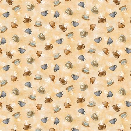 Happiness in a Cup Beige Tossed Small Coffee Cups CD3424-BEIGE from Timeless Treasures Sold by the Half Yard