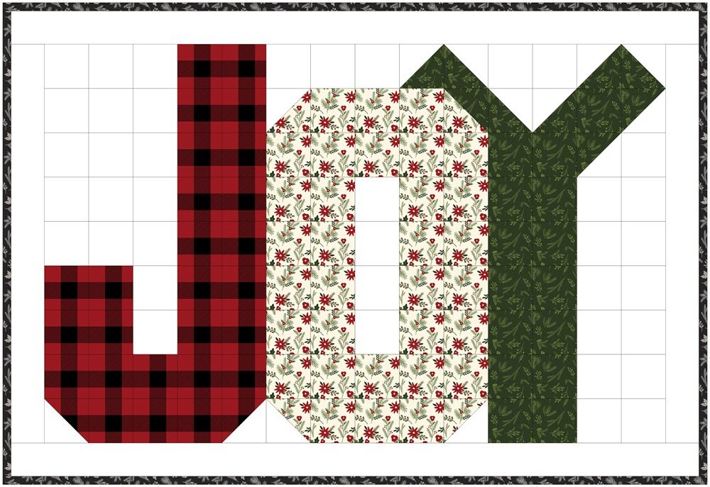 Holiday quilt patchwork fabric squares: red-black plaid and green floral patch