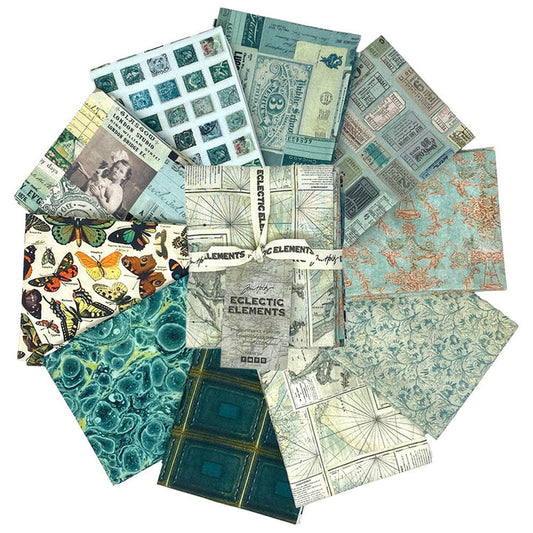 Eclectic Elements Palette Teal by Tim Holtz Fat Quarter Bundle from FreeSpirit Fabrics
