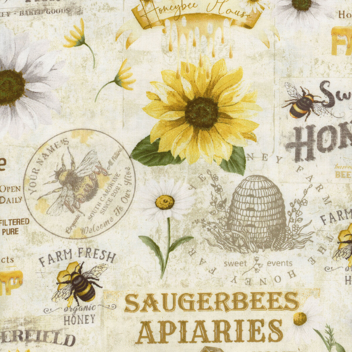 Honey Bee Farm CD2387-CREAM from Timeless Treasures Fabrics Sold by the Half Yard