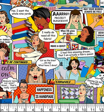 Timeless Treasures – Sew Strong – Sewing Comic – Multi Comic COMIC-CD2594