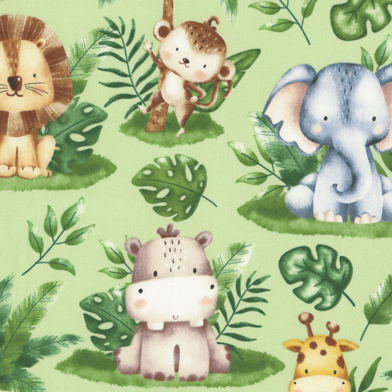 Wee Safari Green with Tossed Animals 25644-72 Sold by the Half Yard