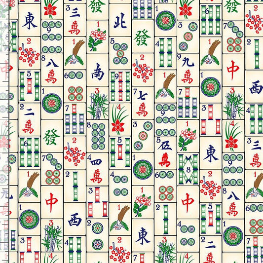 Mahjong tiles pattern print with bamboo, circles, and character tiles