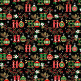 Christmas Magic Black HoHo Text & Christmas Floral # CM2678-BLACK from Timesless Treasures Sold by the Half Yard