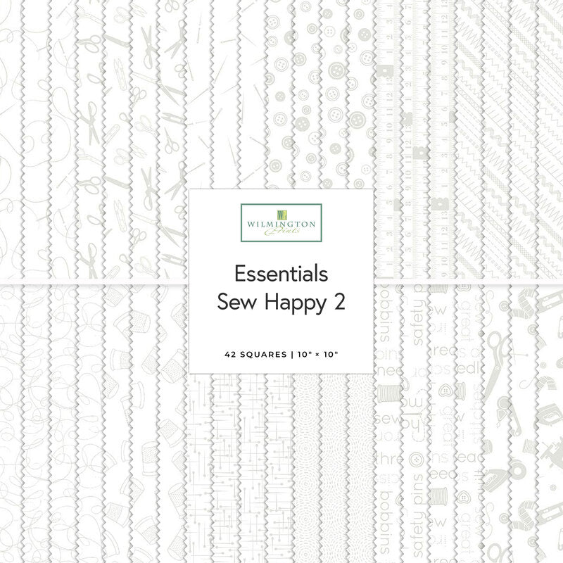 10-inch quilt fabric squares, white with small geometric line patterns