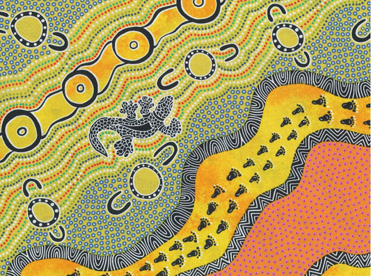 Mulaka Hunting Yellow by Heather Kenedy by Nambooka by M&S Textiles Australia Sold by the Half Yard