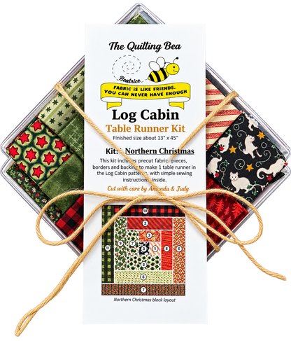 The Quilting Bea log cabin table runner kit with fabric swatches and instructions