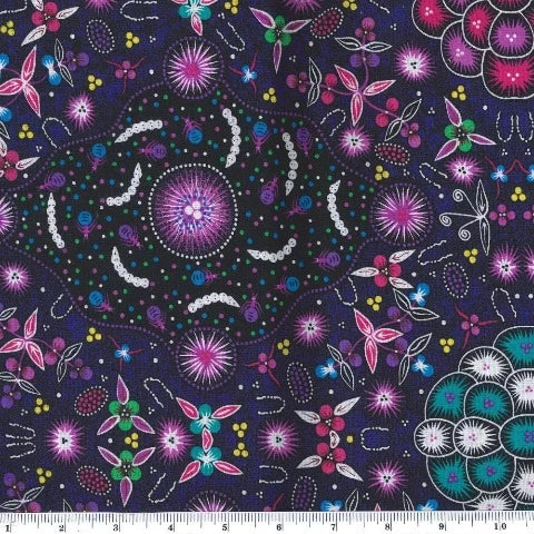 Bush Lemon Purple - Designed by Aboriginal artist Tanya Price from M&S Textiles Sold by the Half Yard