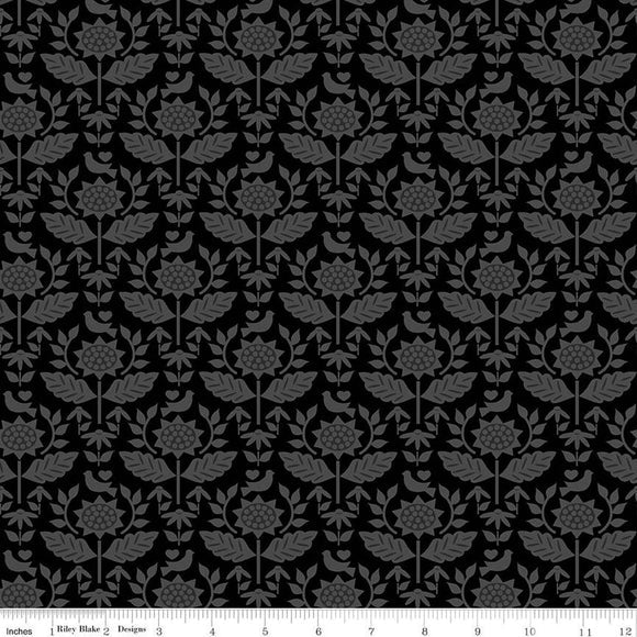 Flour & Flower Wallpaper C14011-BLACK from Riley Blake Designs Sold by the Half Yard