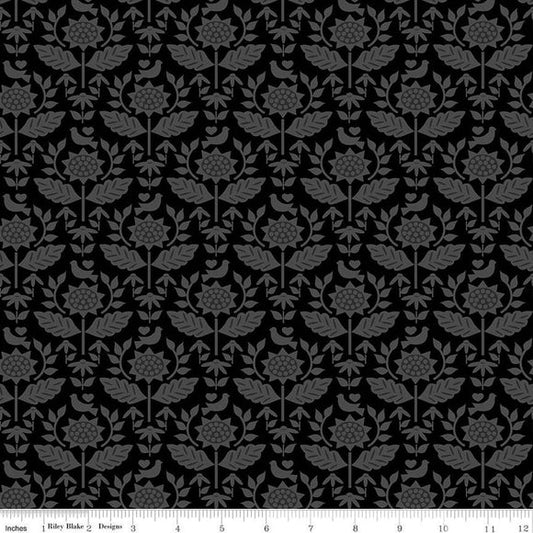 Flour & Flower Wallpaper C14011-BLACK from Riley Blake Designs Sold by the Half Yard