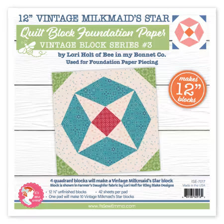 Vintage Milkmaid Star Quilt 12in Foundation # ISE-7017 by Lori Holt of Bee in My Bonnet Co.