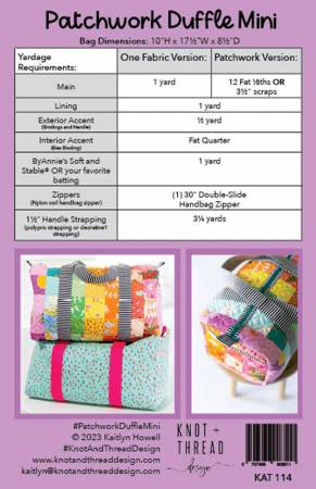 Patchwork Duffle Mini Pattern # KAT114 by Kaitlyn Howell from Knot and Thread Designs