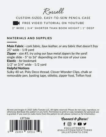 Russell Pencil Case Pattern # LST166 from Sallie Tomato