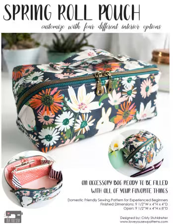 Floral spring roll pouch with zipper, plus matching small pouch shown