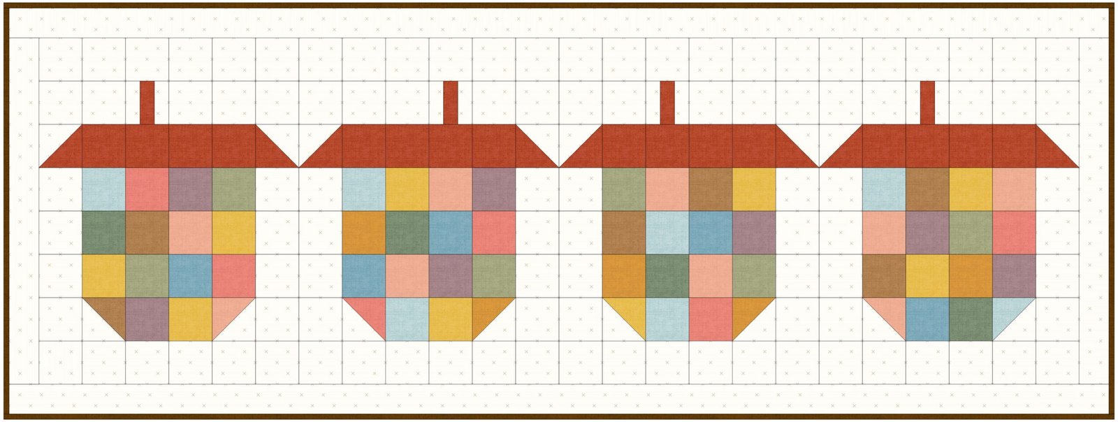 Little Acorns Table Runner free EasyPiecing Grid pattern by TenSisters Handicraft