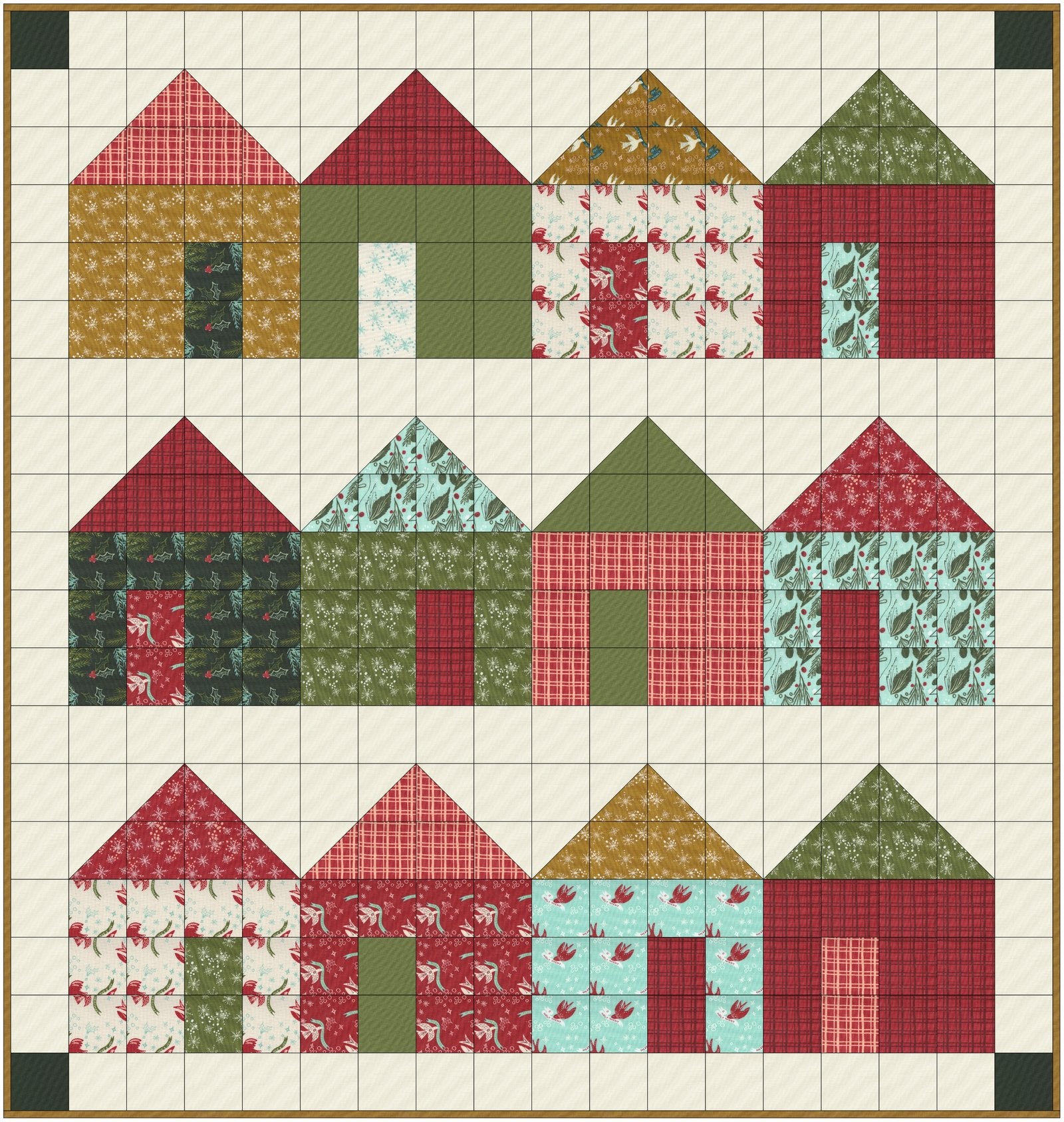 Little Village free EasyPiecing Grid Christmas quilt pattern by TenSisters Handicraft