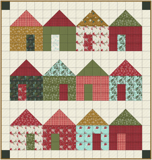 Little Village free EasyPiecing Grid Christmas quilt pattern by TenSisters Handicraft